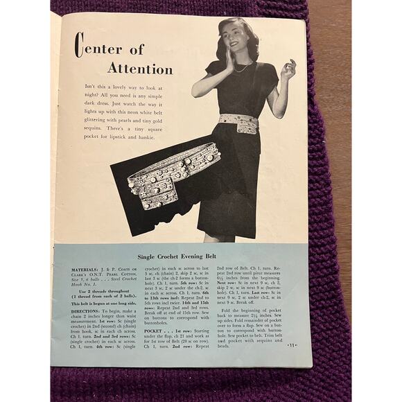 Crocheted pattern book 1940s hat purse gloves beadspread - Picture 6 of 16